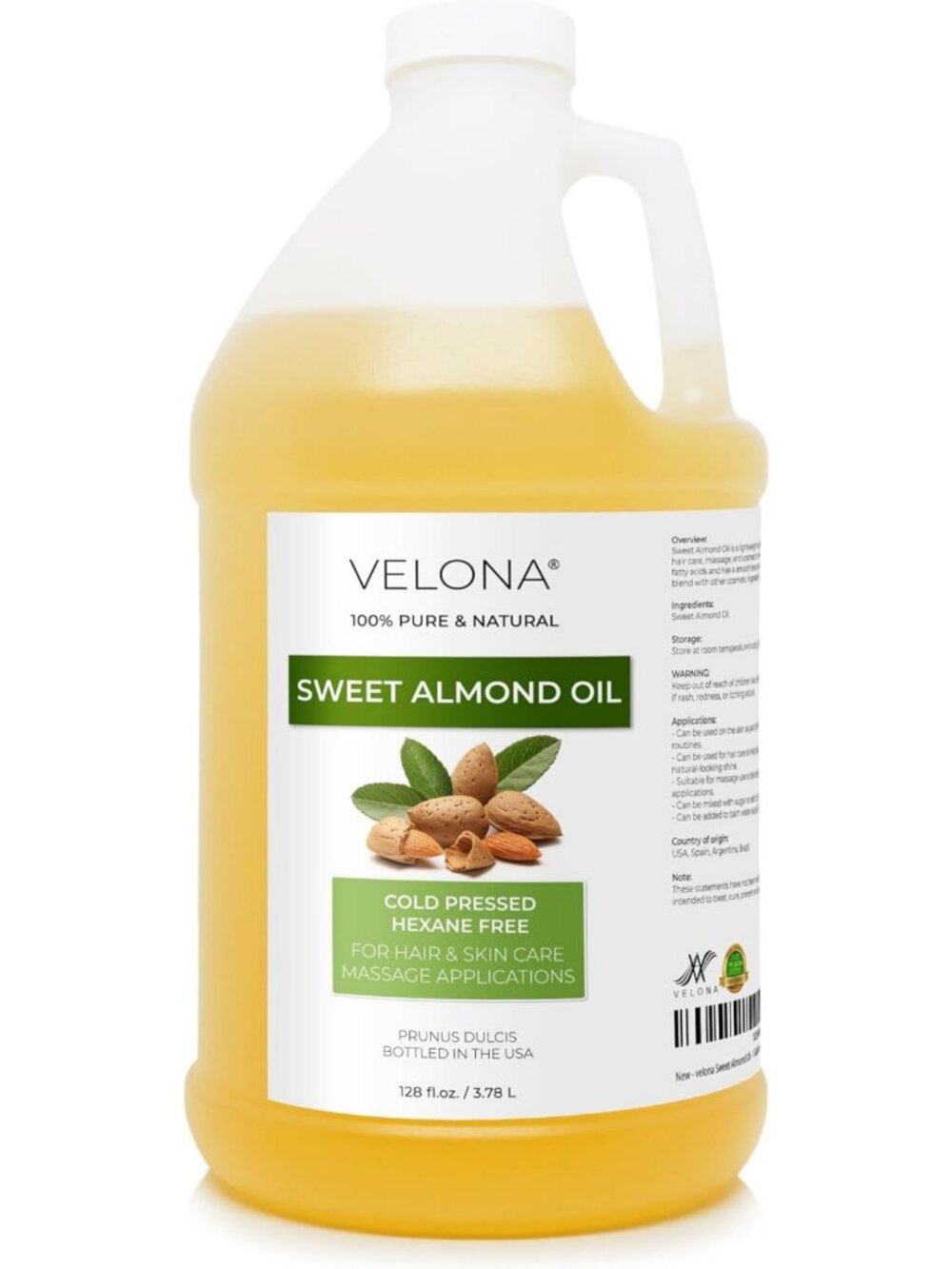 Sweet Almond Oil - 1 Gallon Cold Pressed Moisturizing Oil for Skin & Hair